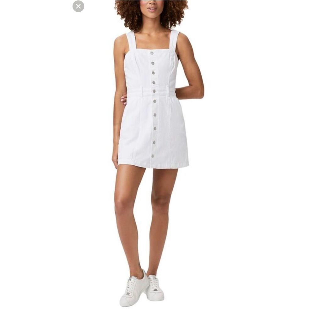 PAIGE Maddy Crisp White Denim Button Up Sleeveless Midi Dress Size 12 Minimalist